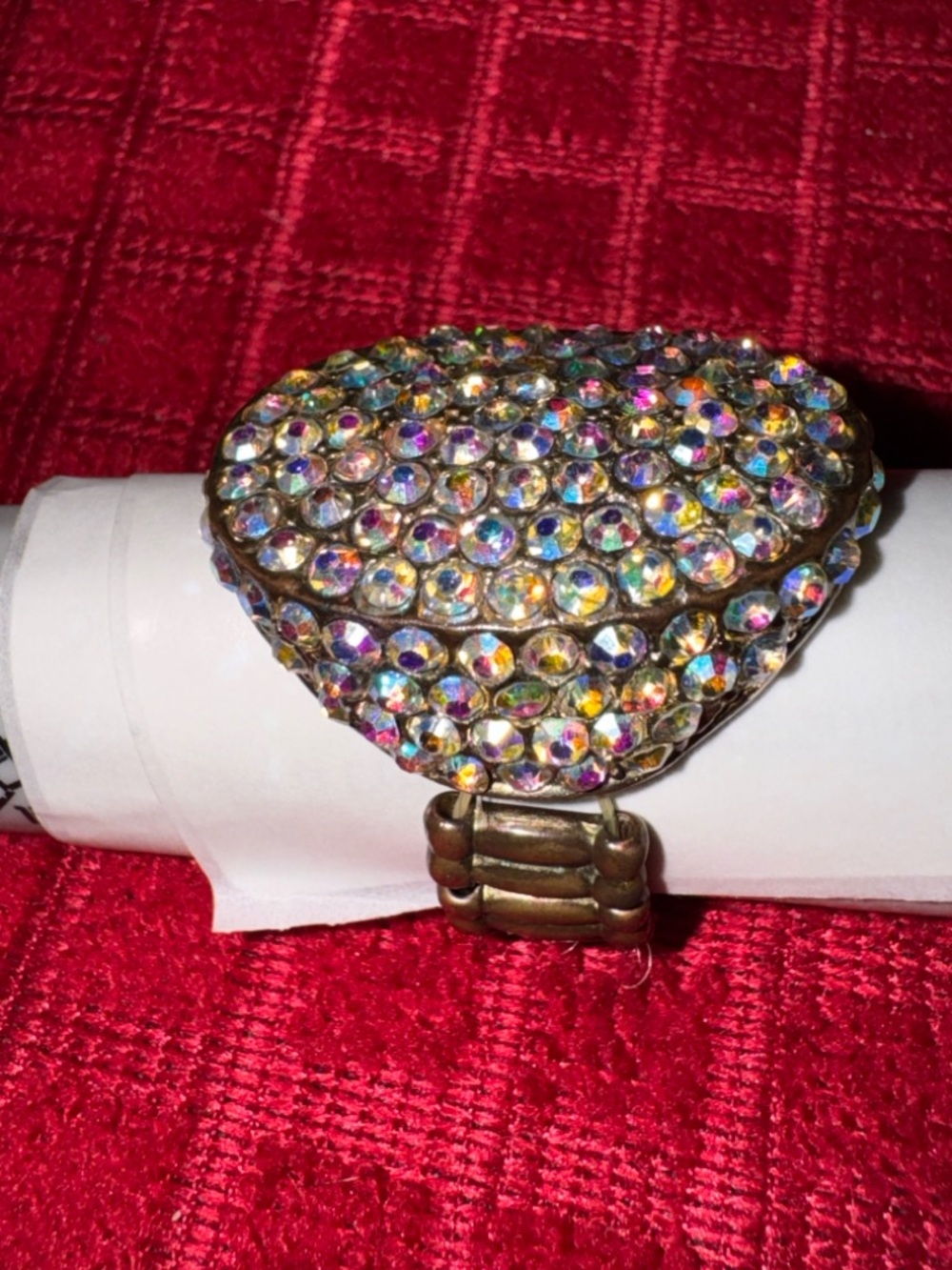 Chunky AB Rhinestone Stretch bronze bead Ring  - Iridescent Crystals